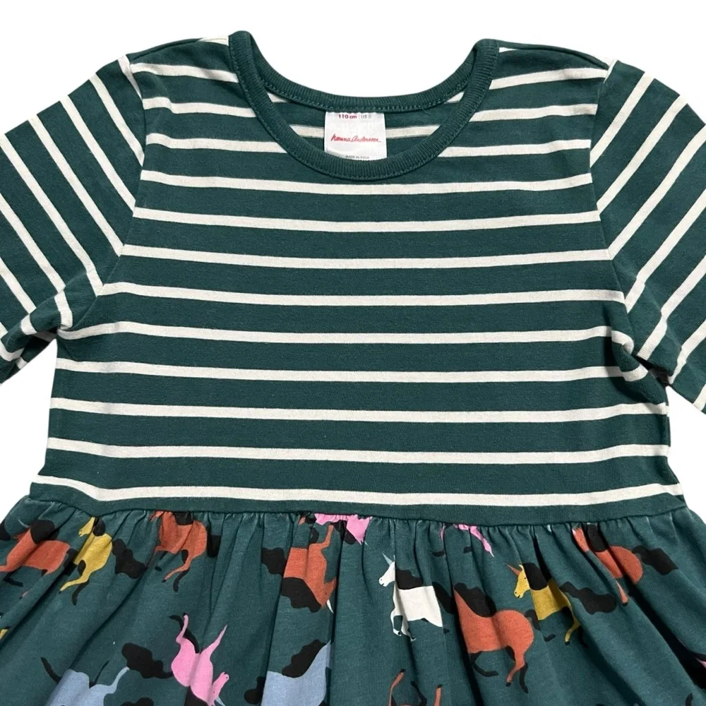 Hanna Andersson Sz 110 (5) Green Striped Unicorn Mixie Play Dress